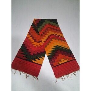 Wool Hand Woven Table Runner Decor Geometric Southwestern Red Green 11.25x56"